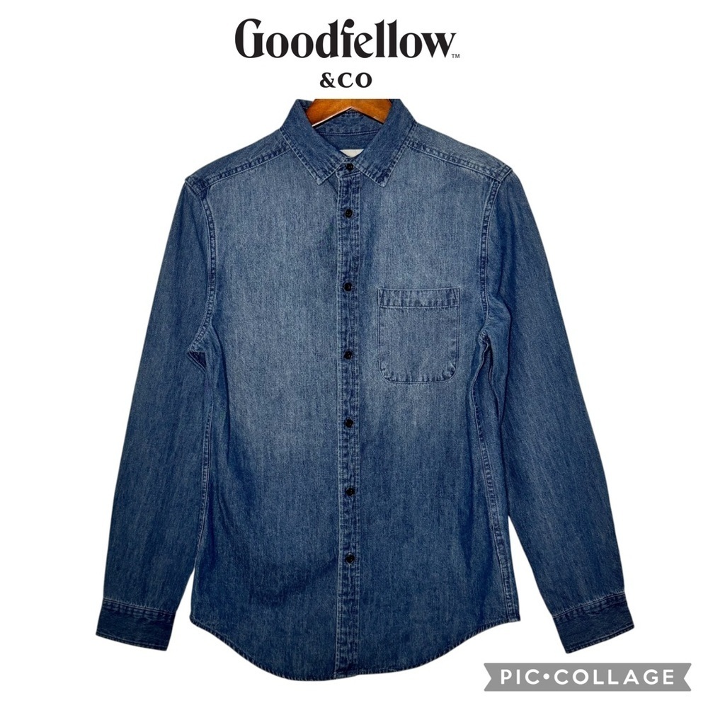 Goodfellow men blue denim jeans long sleeve shirt size small NWT